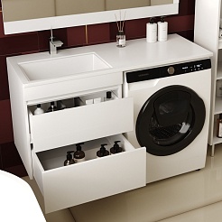 Style Line Мебель для ванной Даллас 120 Люкс L, белая PLUS подвесная – фотография-8